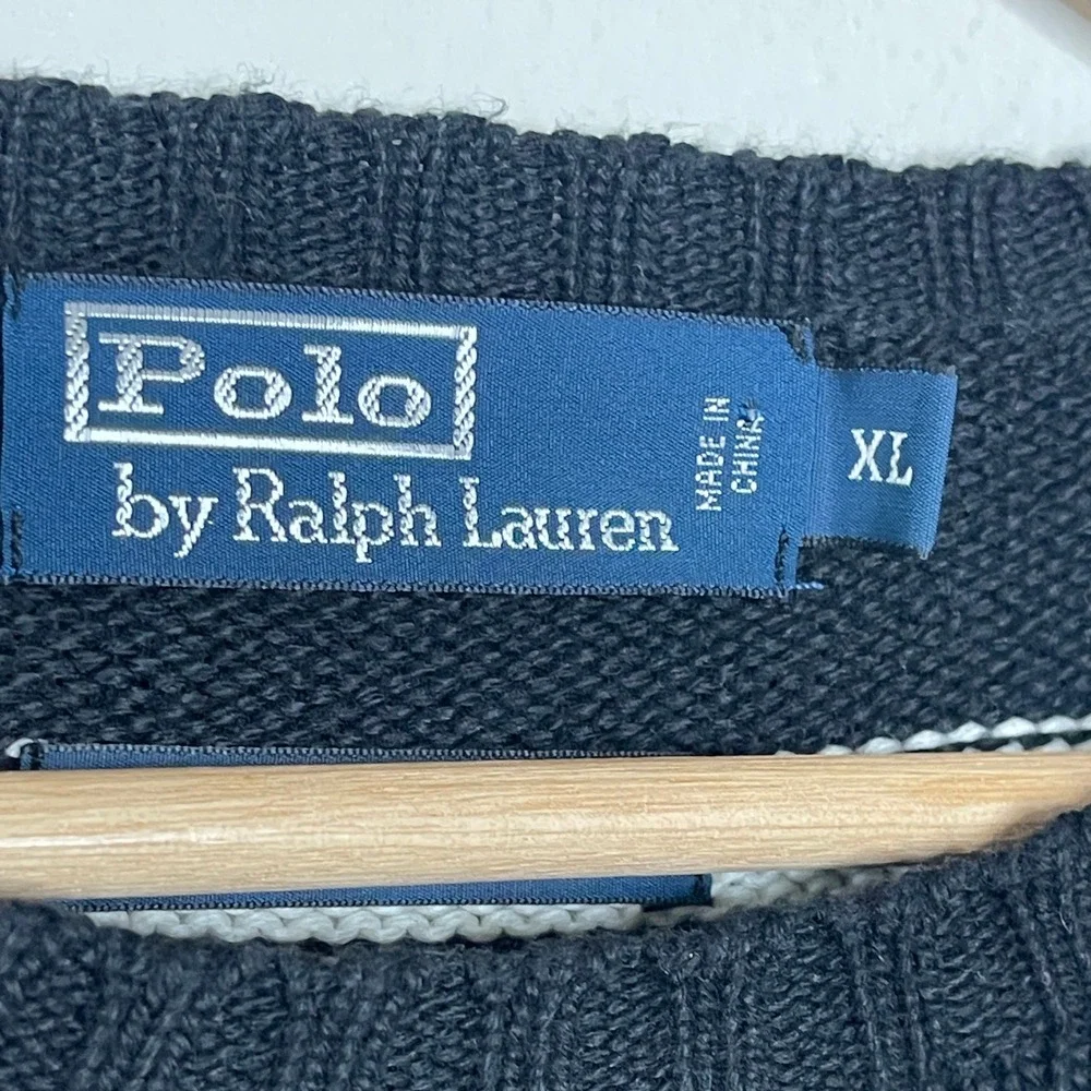 Polo Ralph Lauren Mens XL Striped Cotton Knit Crewneck Sweater‎  Black White
